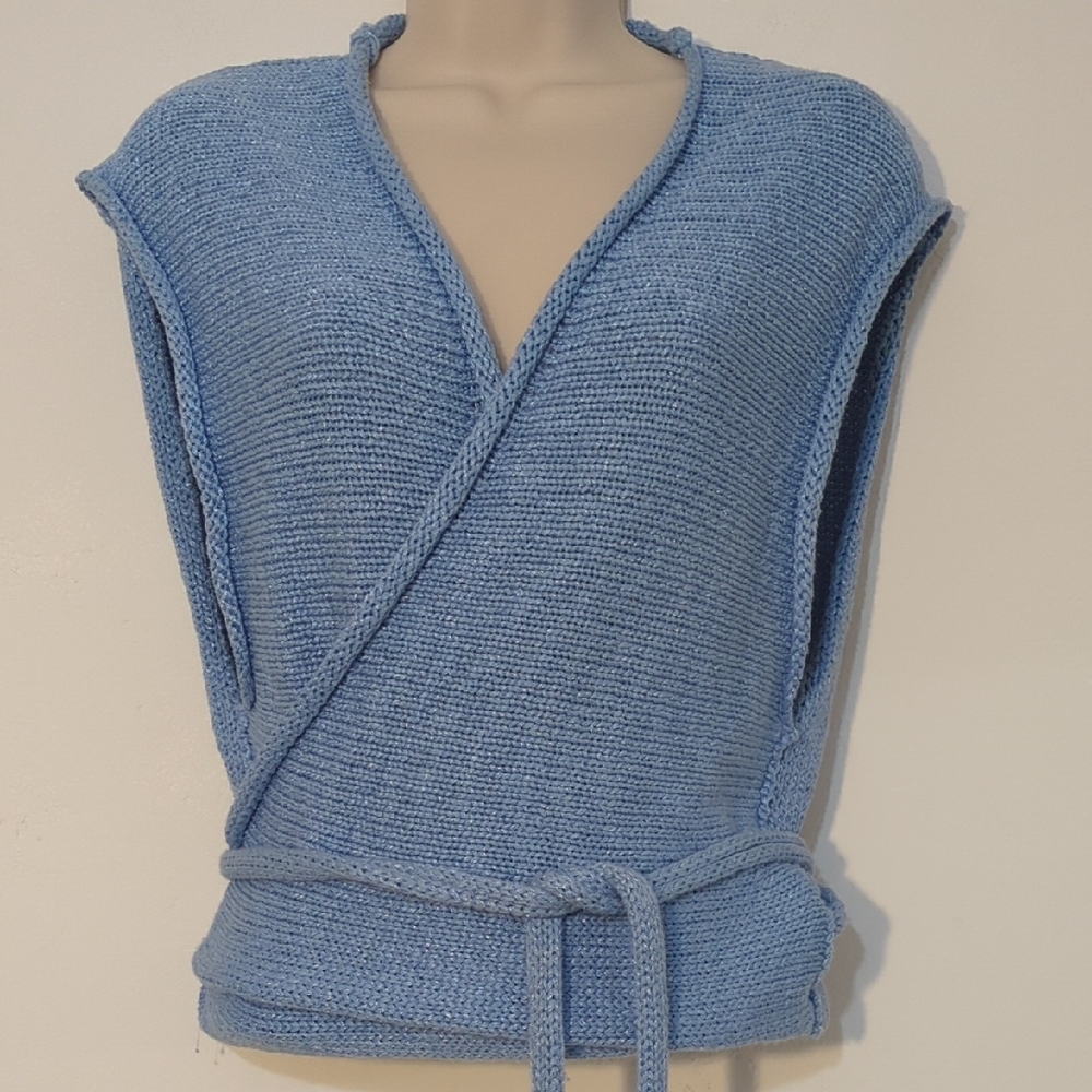 Free People Light Blue V-Neck Wrap Sweater